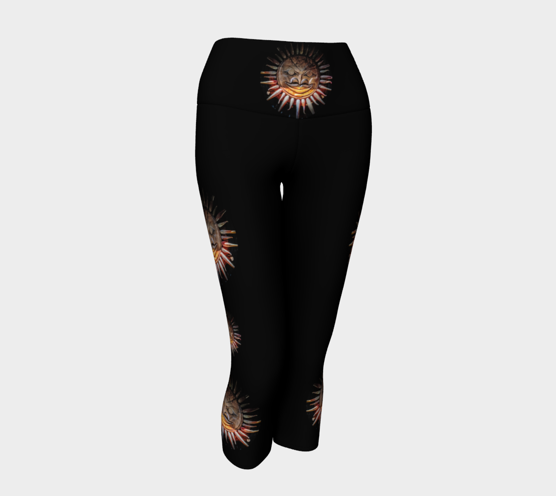 Sun Mask Medallions Yoga Capris by Roxy Hurtubise VanIsleGoddess.Com Front