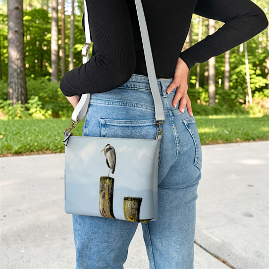 Blue Heron Perch Vegan Leather Crossbody Purse