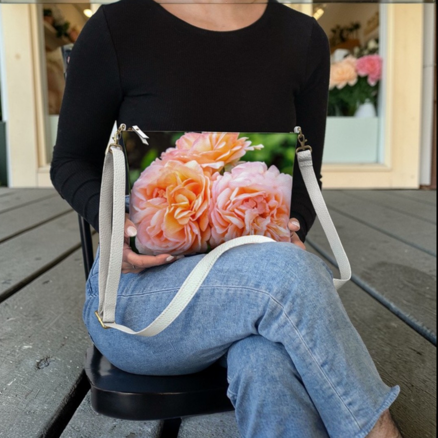 Happy Roses Vegan Leather Crossbody Purse