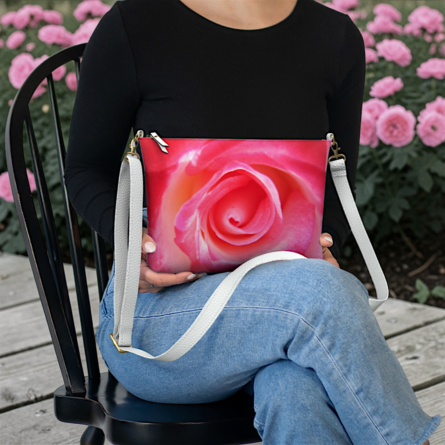 Sparkle Rose Vegan Leather Crossbody Purse