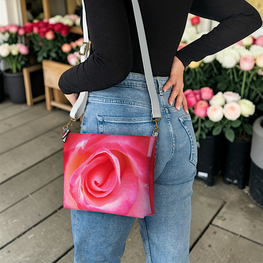 Sparkle Rose Vegan Leather Crossbody Purse