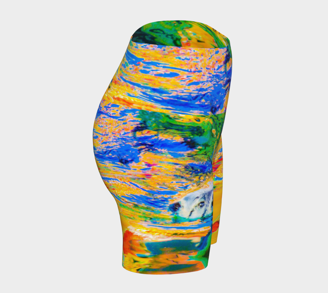 All over print Otter Art yoga shorts. Image is that of a sea otter.