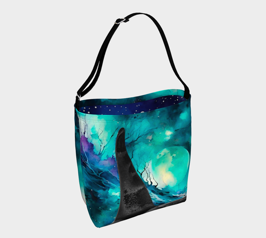 Orca Full Moon Neoprene Day Tote: Celestial Coastal Wildlife Print Bag