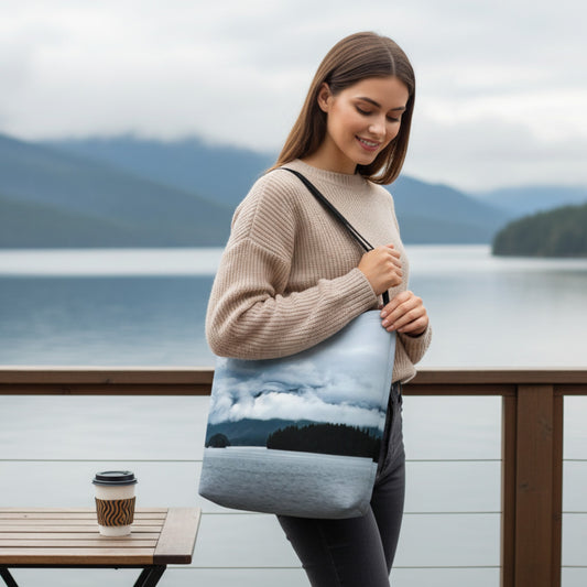 Alberni Inlet Neoprene Day Tote: Scenic Coastal Landscape Print Bag