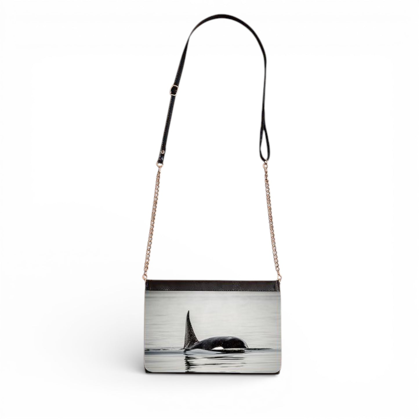 Handbag with a whale design on a white background