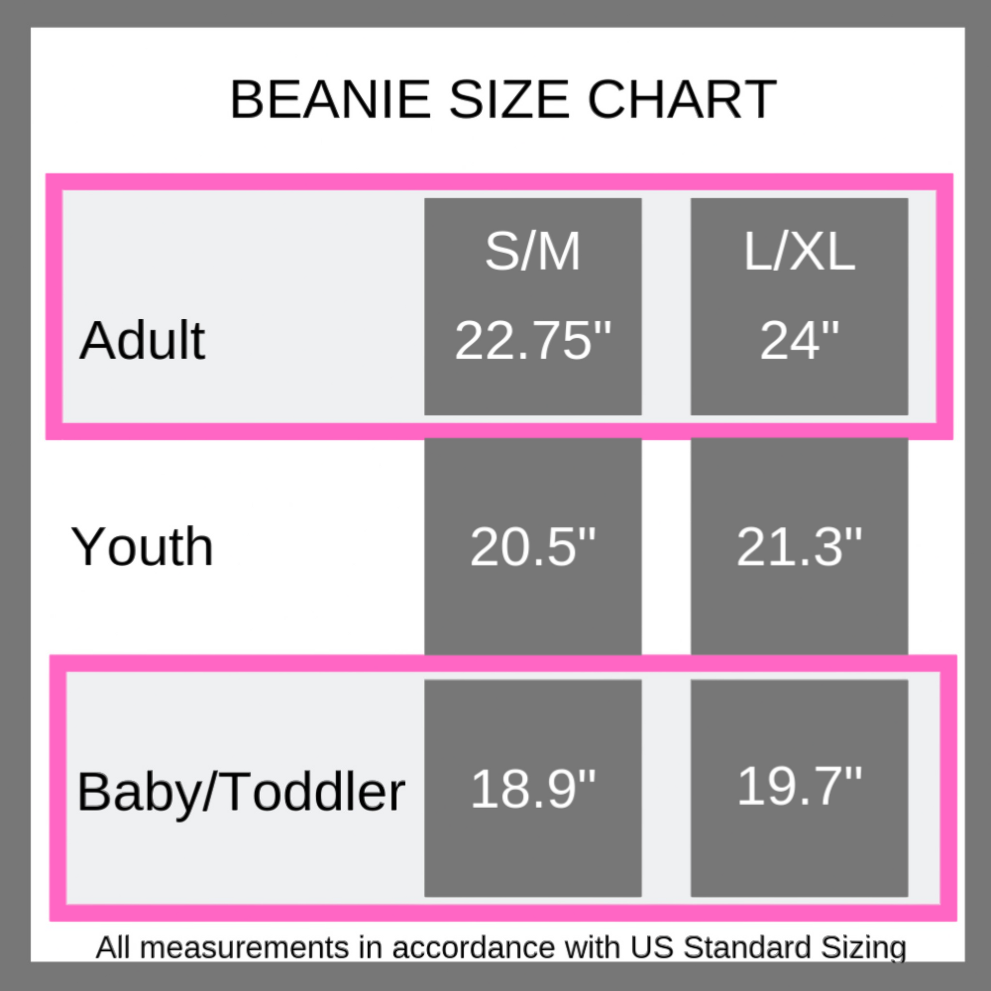 Beanie size chart