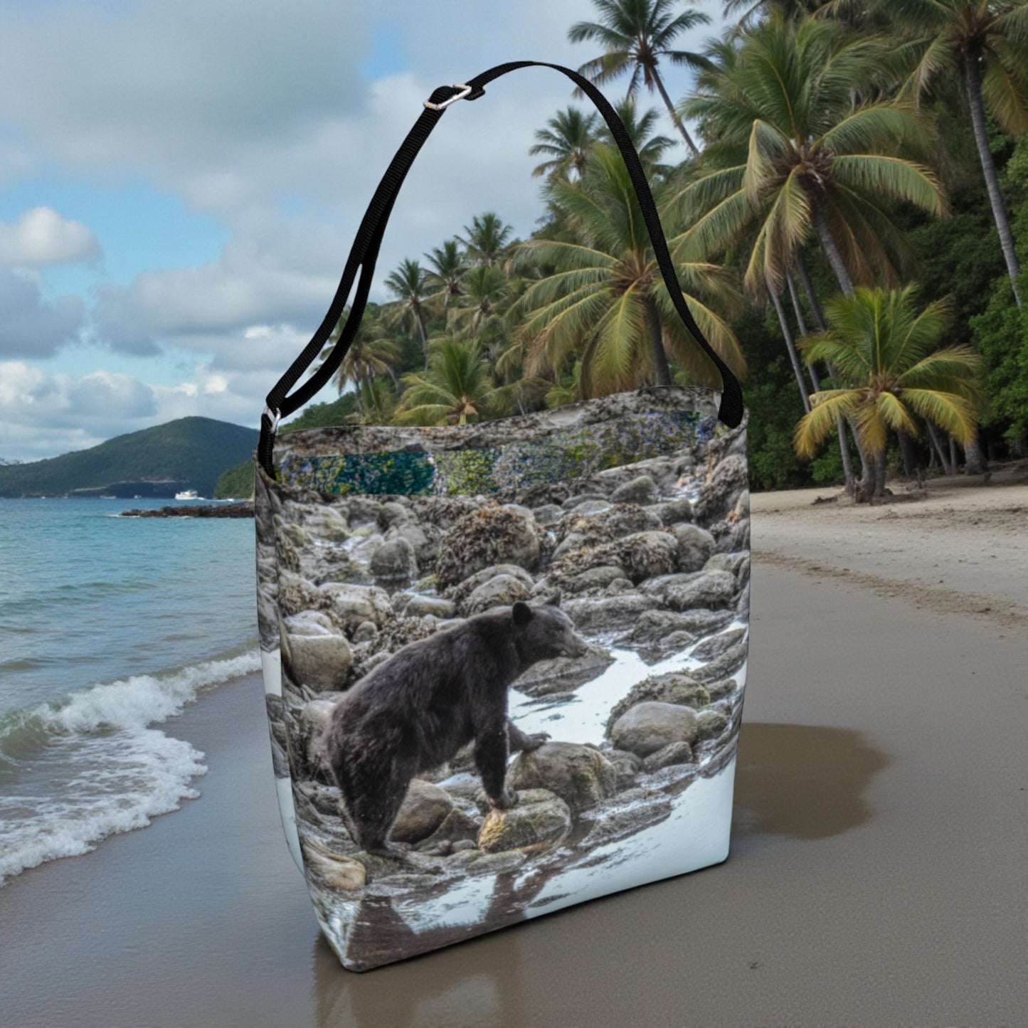 Bear Reflection Neoprene Day Tote: Serene Wildlife-Inspired Tote Bag