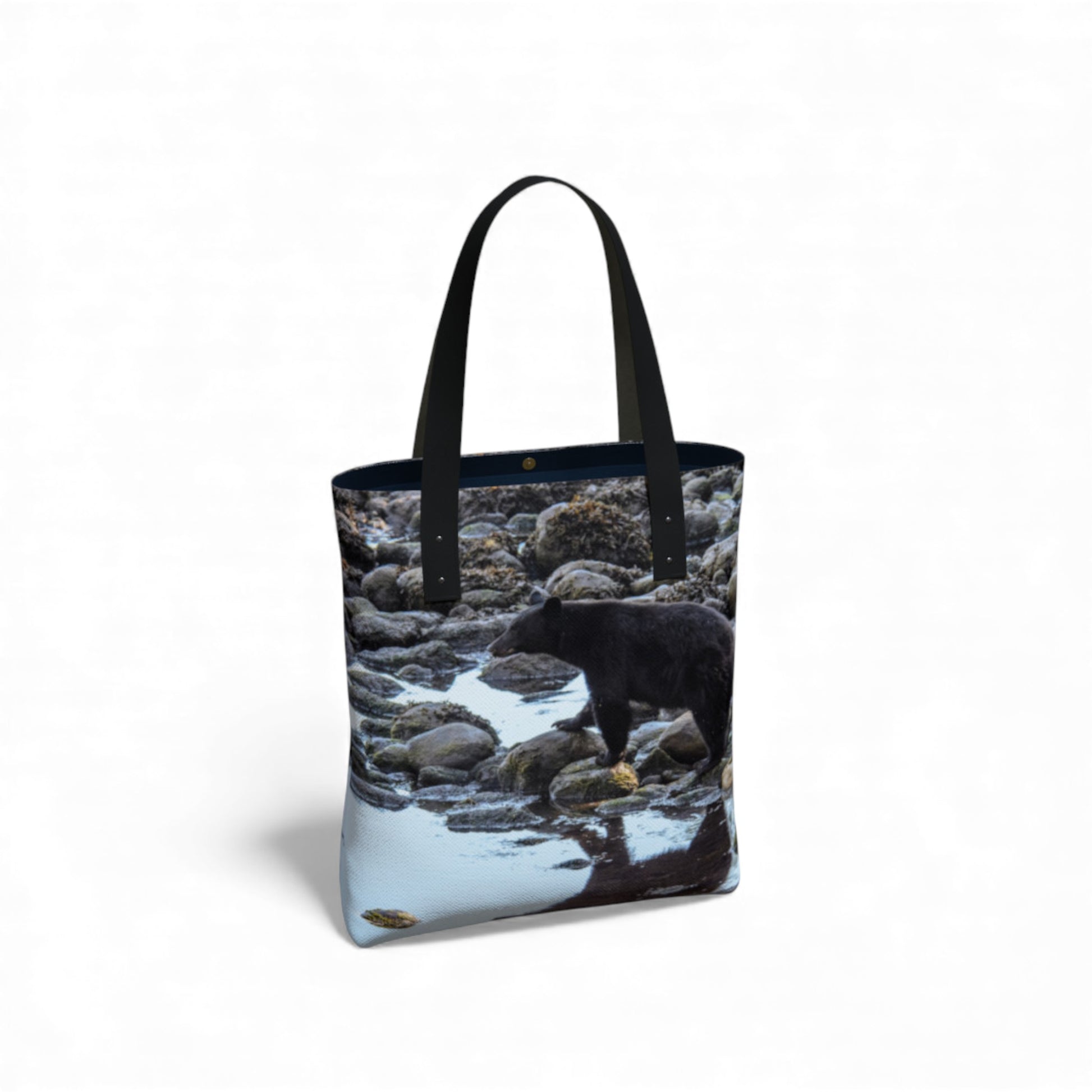 Tote bag with a bear design on a white background