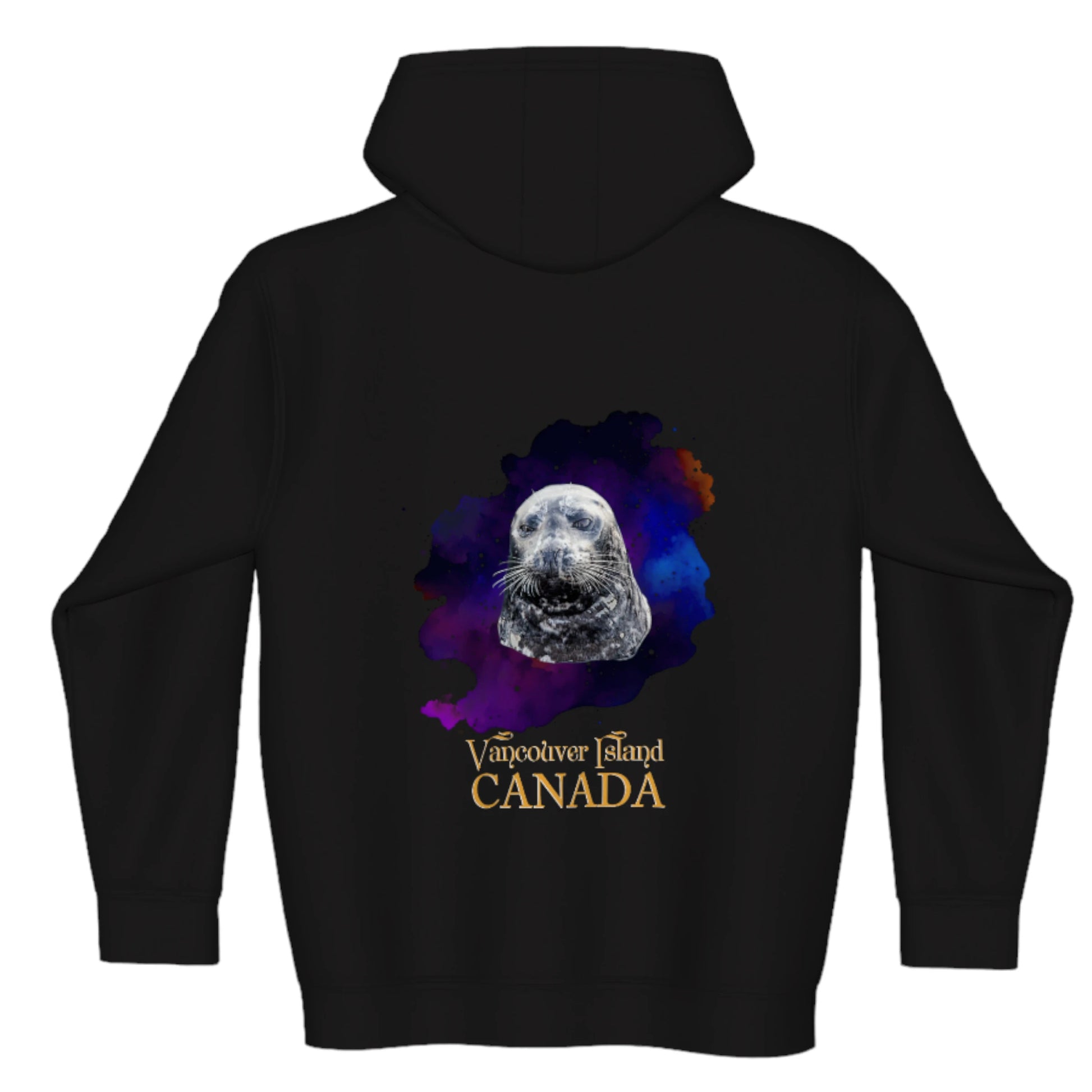 I Love Lucy Vancouver Island Canada Premium Zipper Hoodie. The image is of a harbour seal and is printed on both sides of the hoodie.