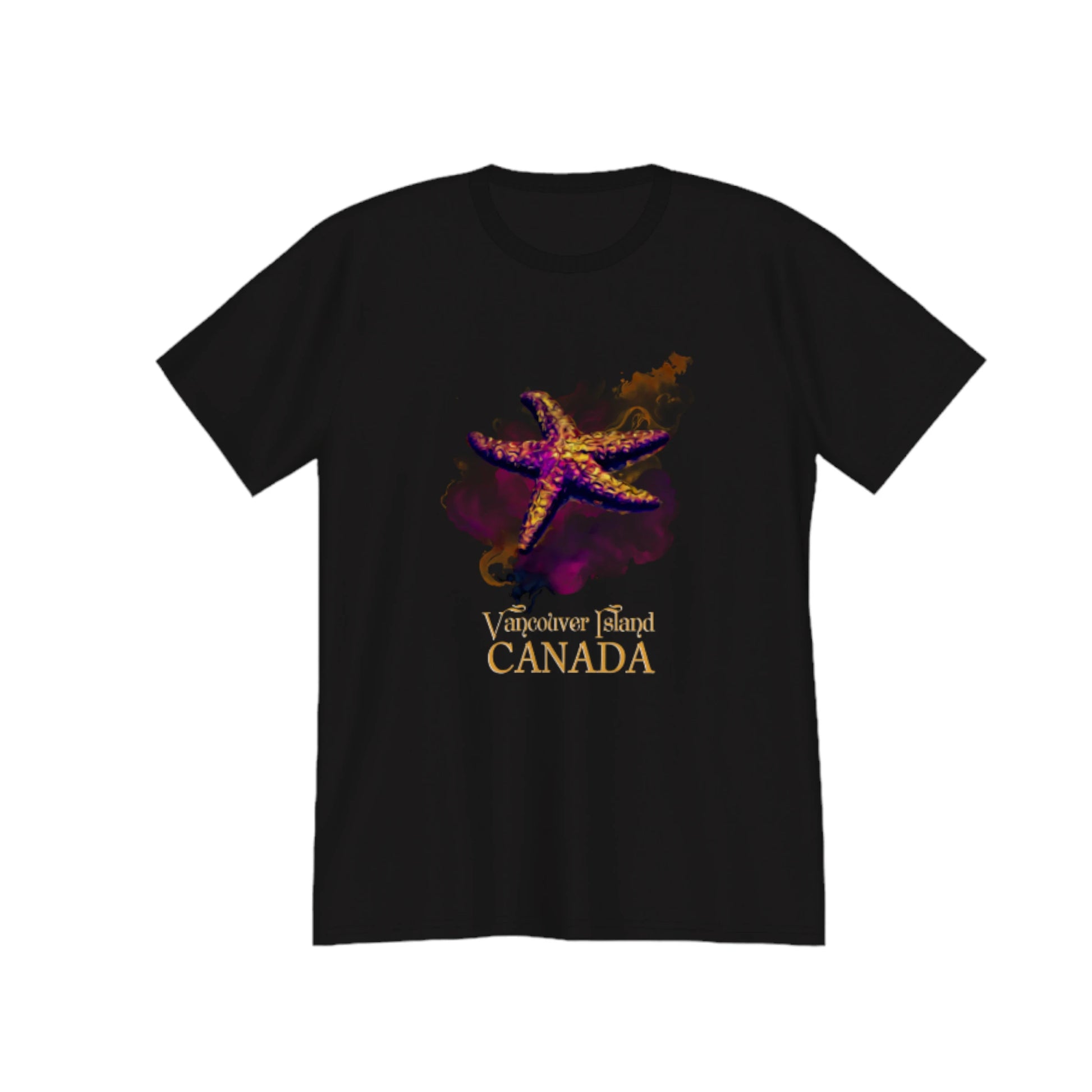 Star Track Vancouver Island Canada Premium unisex t-shirt. the image on the front is of a starfish with colourful abstract background. by van isle goddess dot com