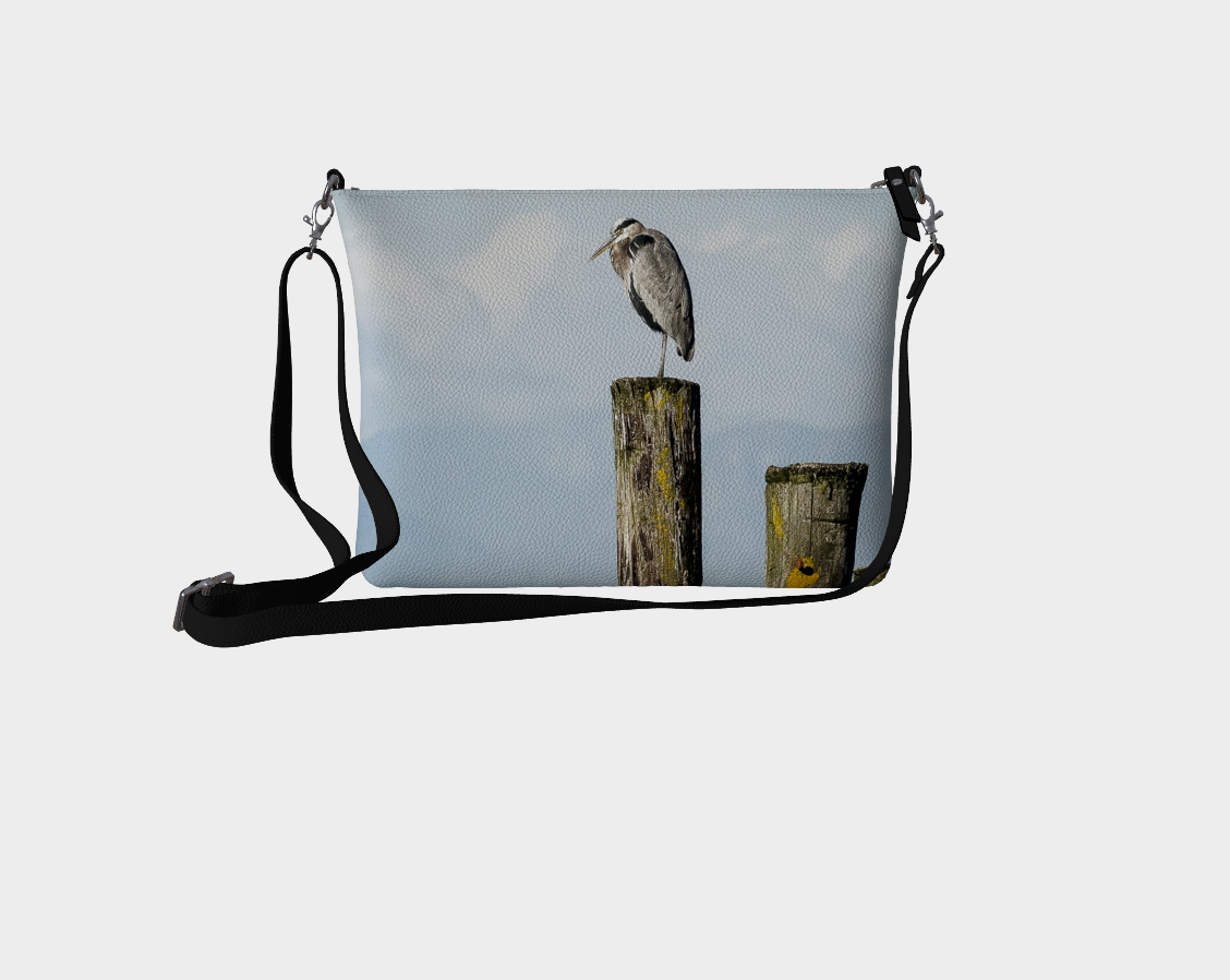 Blue Heron Perch Vegan Leather Crossbody Purse