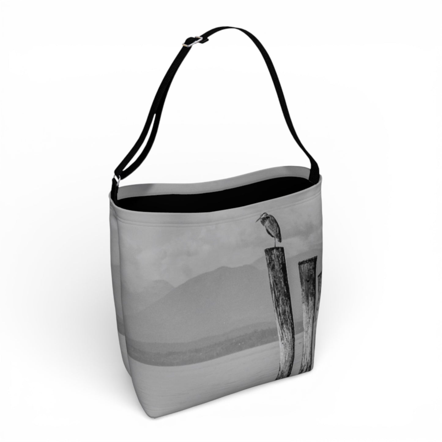 Blue Heron Perch Neoprene Day Tote: Elegant Wildlife-Inspired Print Bag