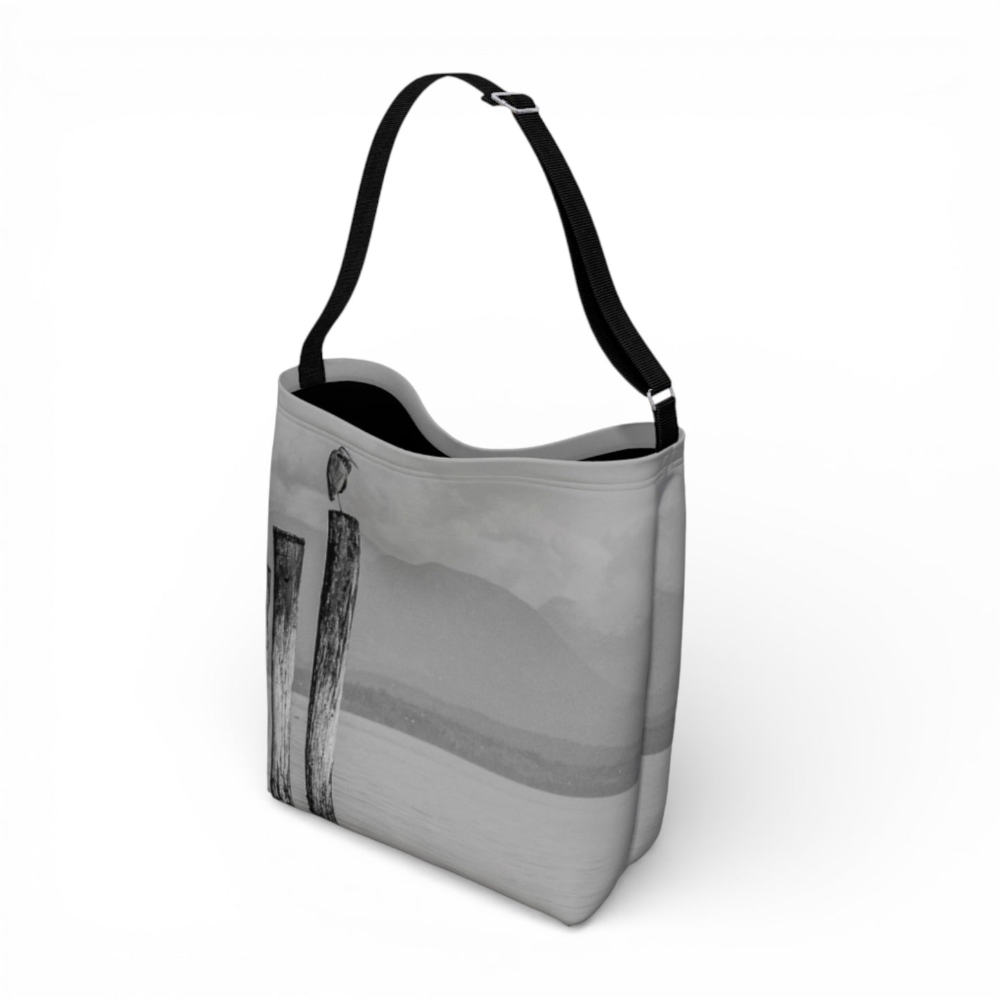 Blue Heron Perch Neoprene Day Tote: Elegant Wildlife-Inspired Print Bag