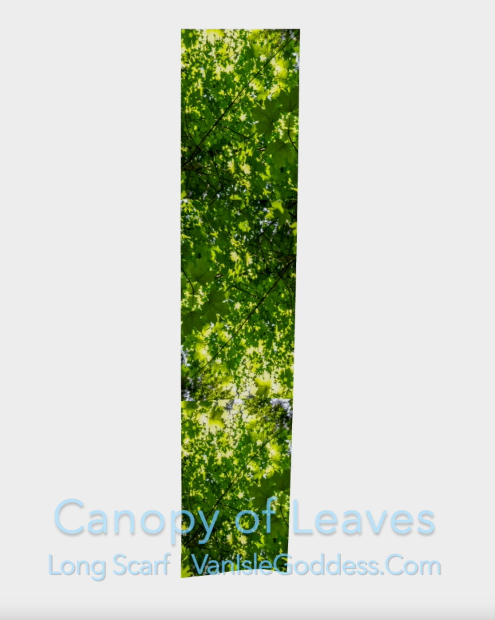 Canopy of leaves long scarf shown in full length.