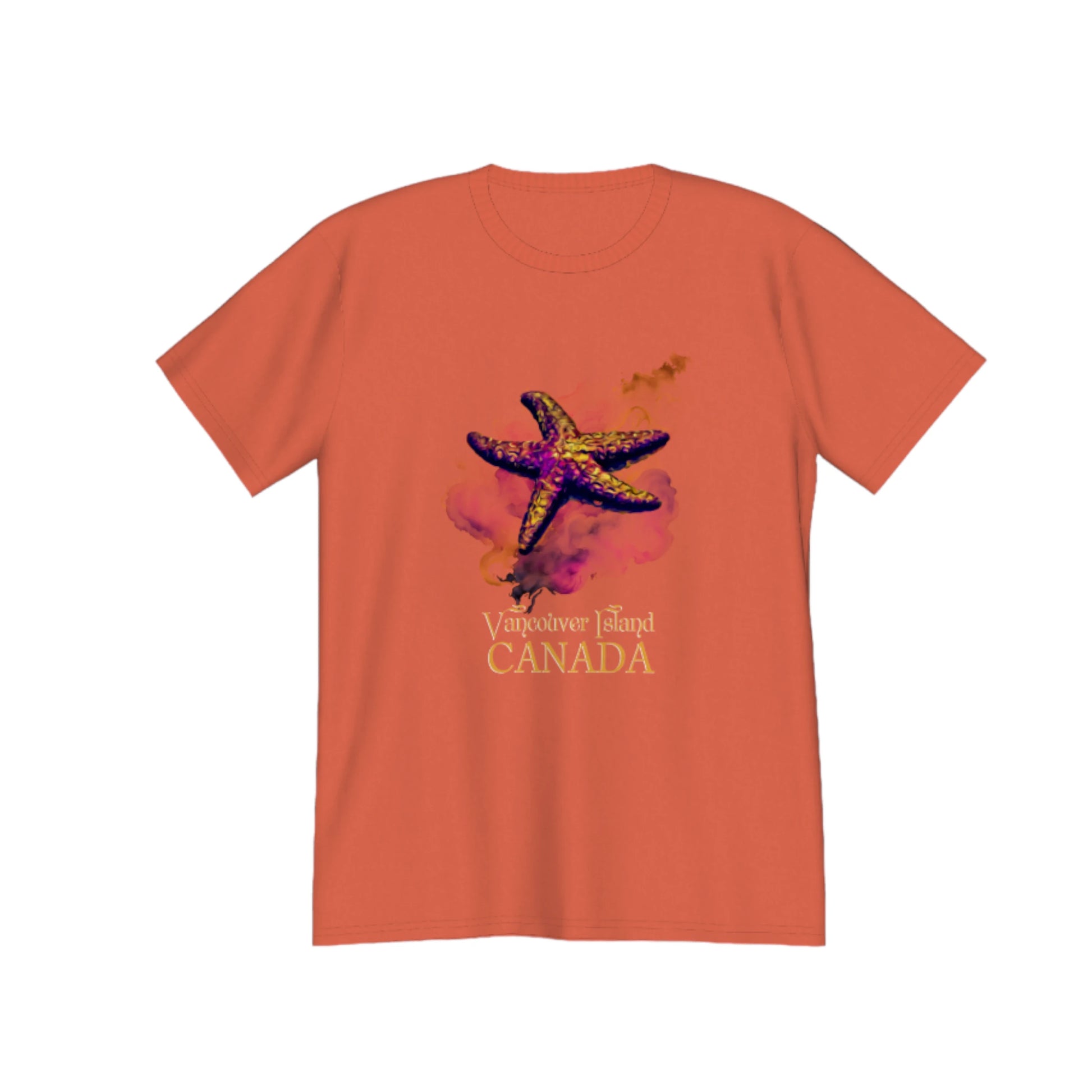 Star Track Vancouver Island Canada Premium unisex t-shirt. the image on the front is of a starfish with colourful abstract background. by van isle goddess dot com