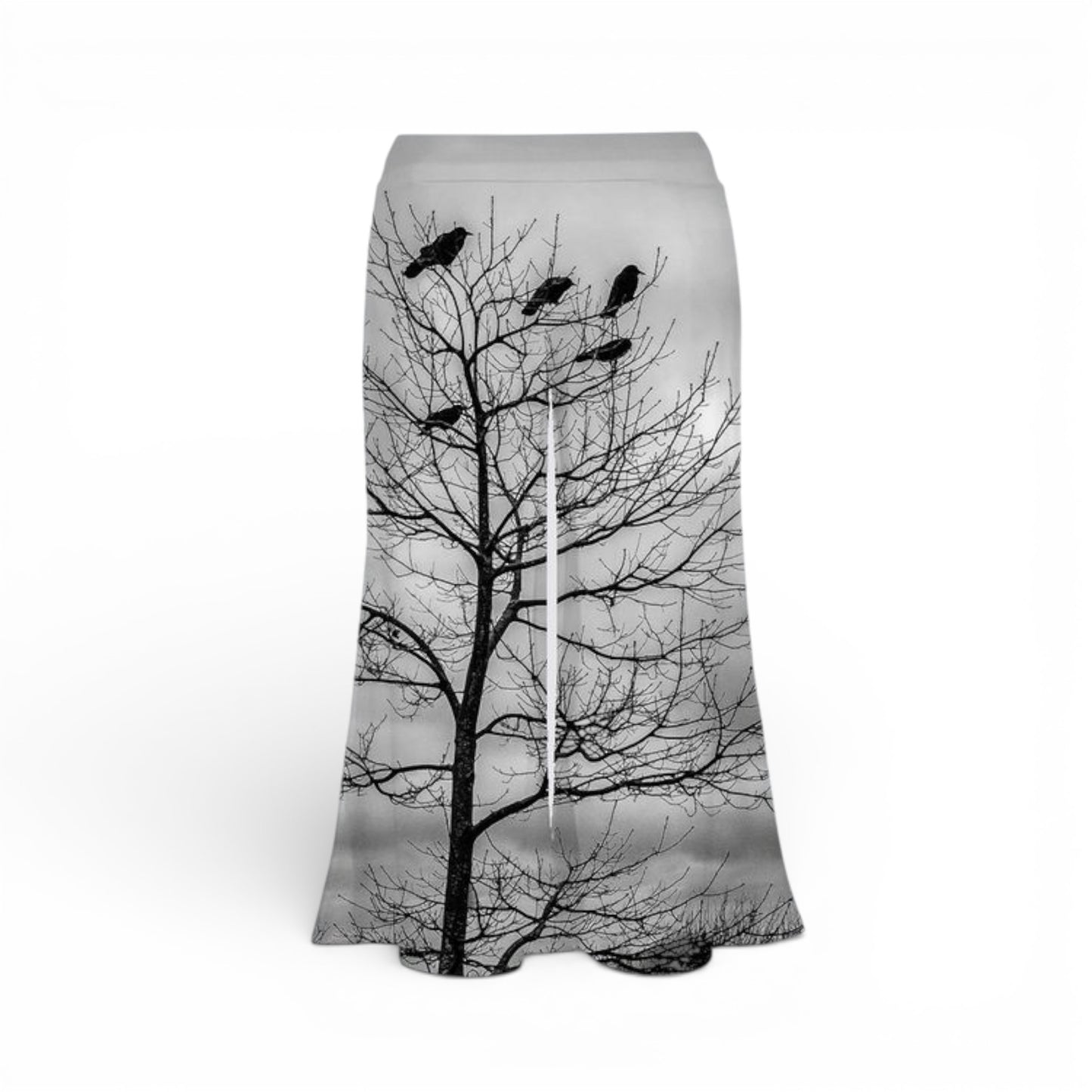Palazzo Pants with a design of a tree and birds on a white background