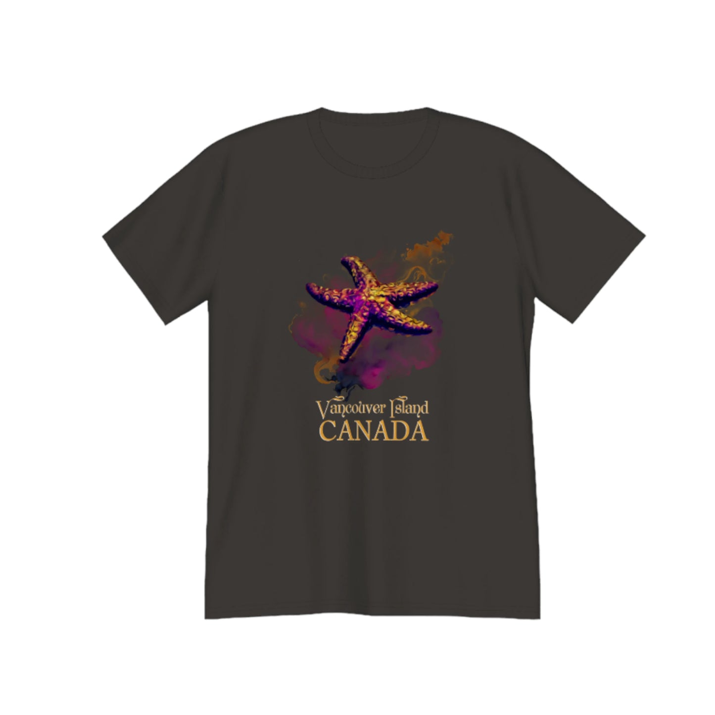 Star Track Vancouver Island Canada Premium unisex t-shirt. the image on the front is of a starfish with colourful abstract background. by van isle goddess dot com