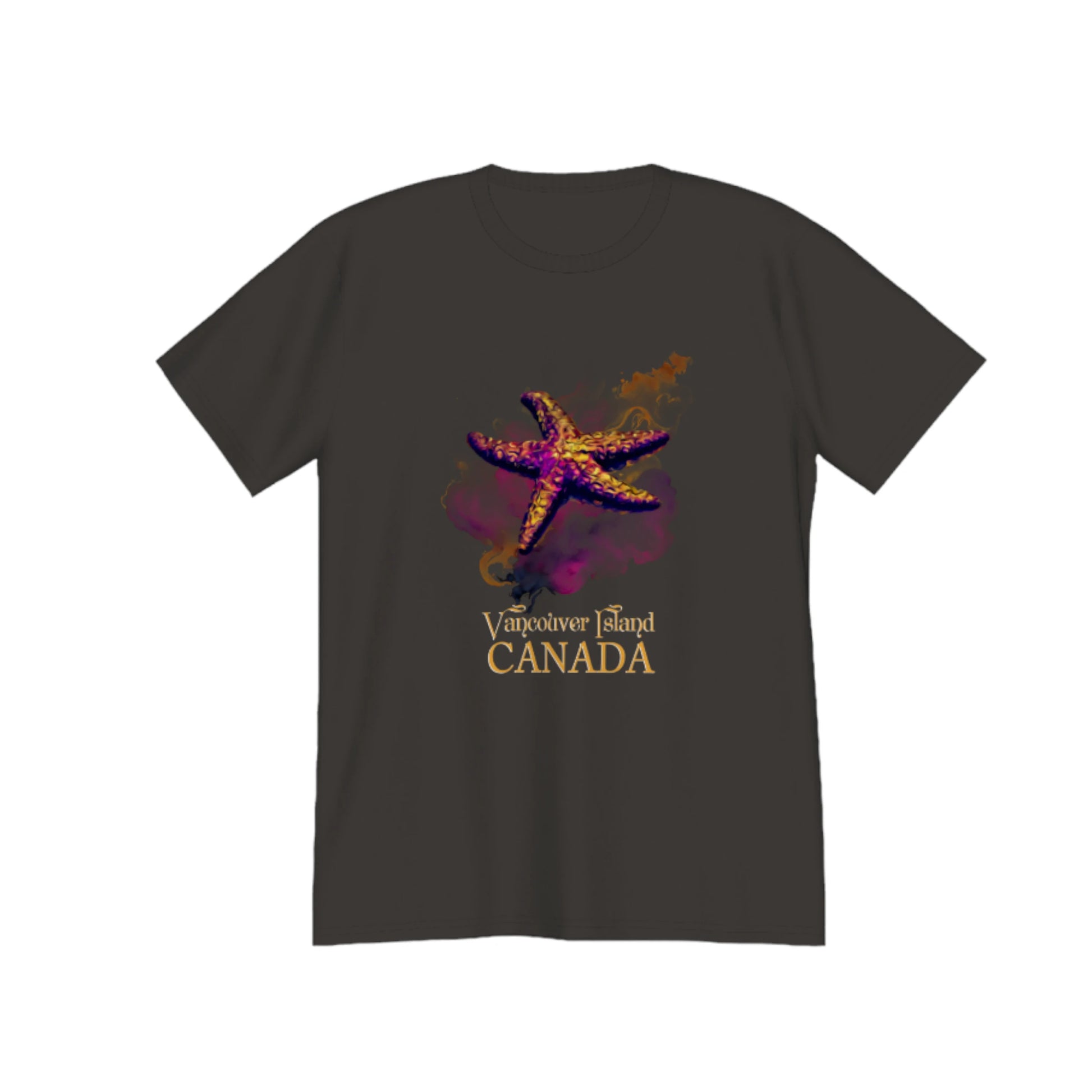 Star Track Vancouver Island Canada Premium unisex t-shirt. the image on the front is of a starfish with colourful abstract background. by van isle goddess dot com