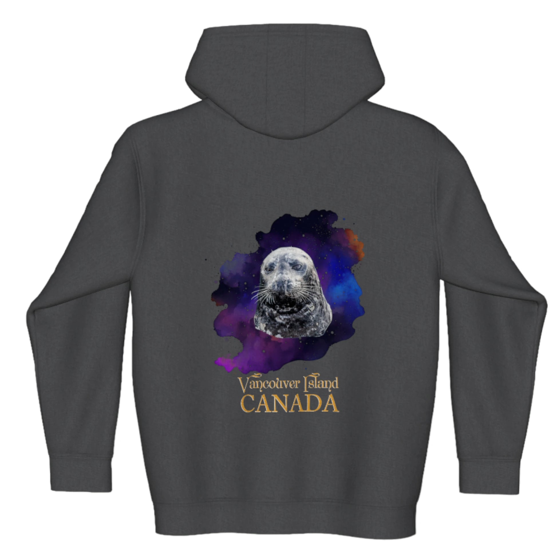 I Love Lucy Vancouver Island Canada Premium Zipper Hoodie. The image is of a harbour seal and is printed on both sides of the hoodie.