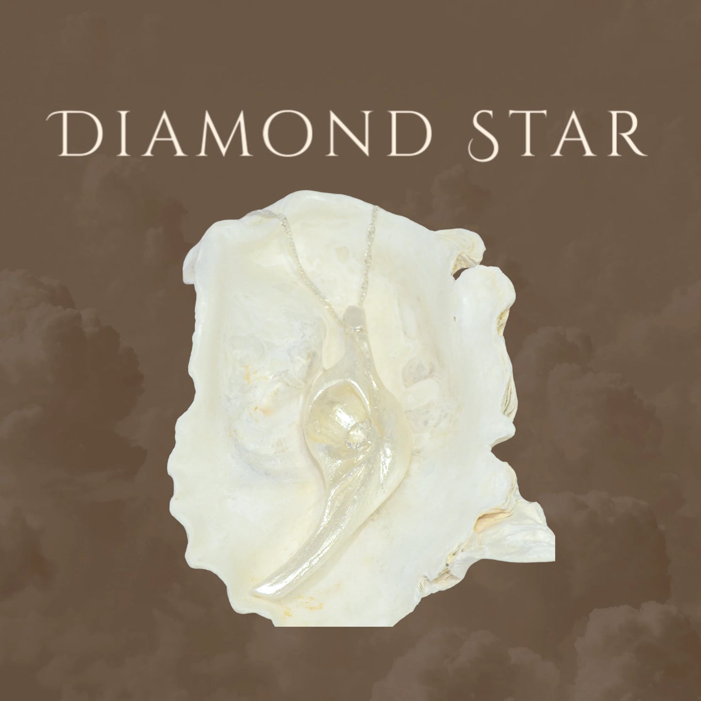 Diamond Star natural seashell pendant with eight mm faceted herkimer diamond. 