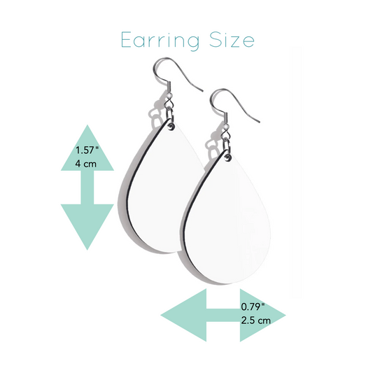 Pair of earrings with measurements on a white background