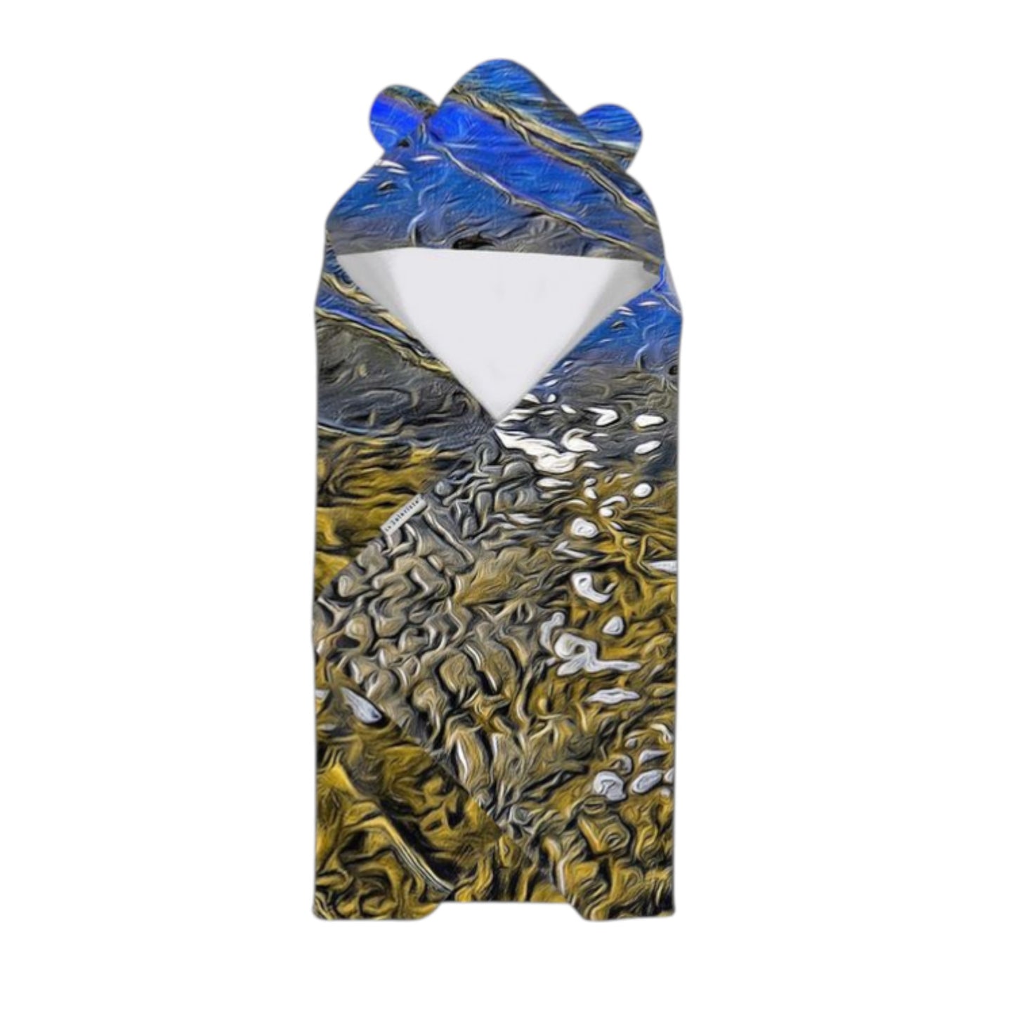 baby hooded towel with a sand design