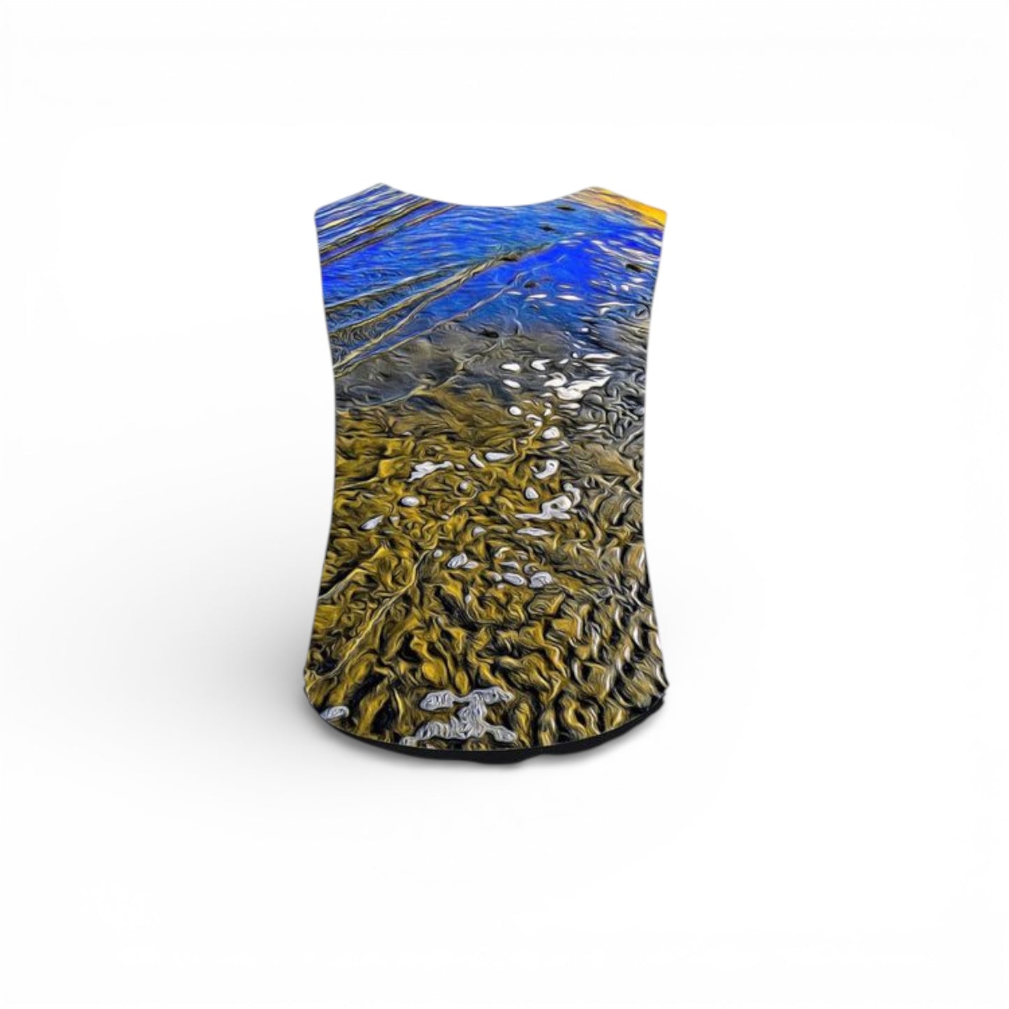 Tank top with a nature-themed design on a white background