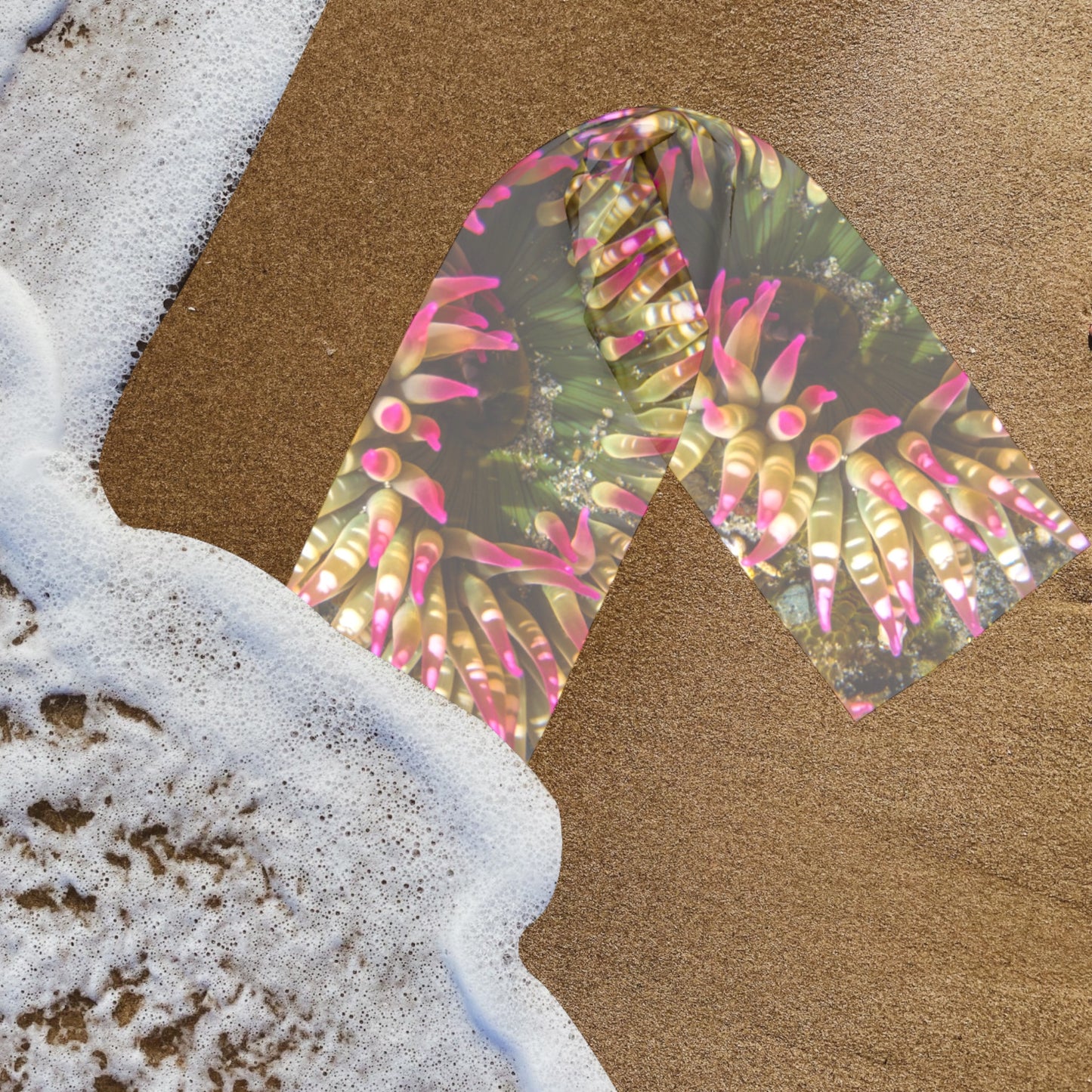 Take your Enchanted Sea anemone printed long scarf to the beach.