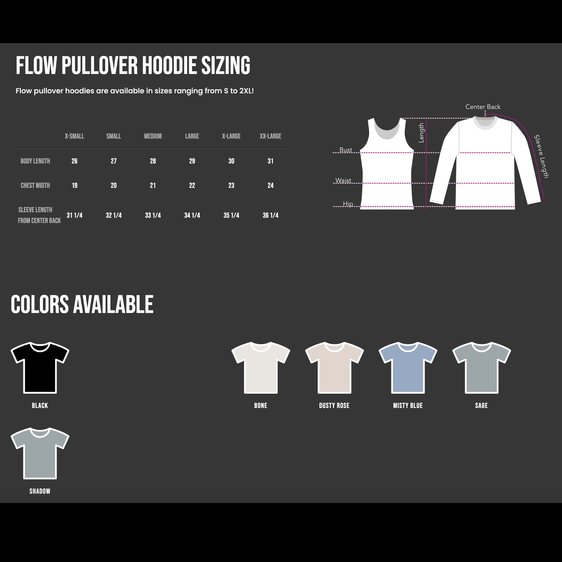 flow pullover hoodie size guide