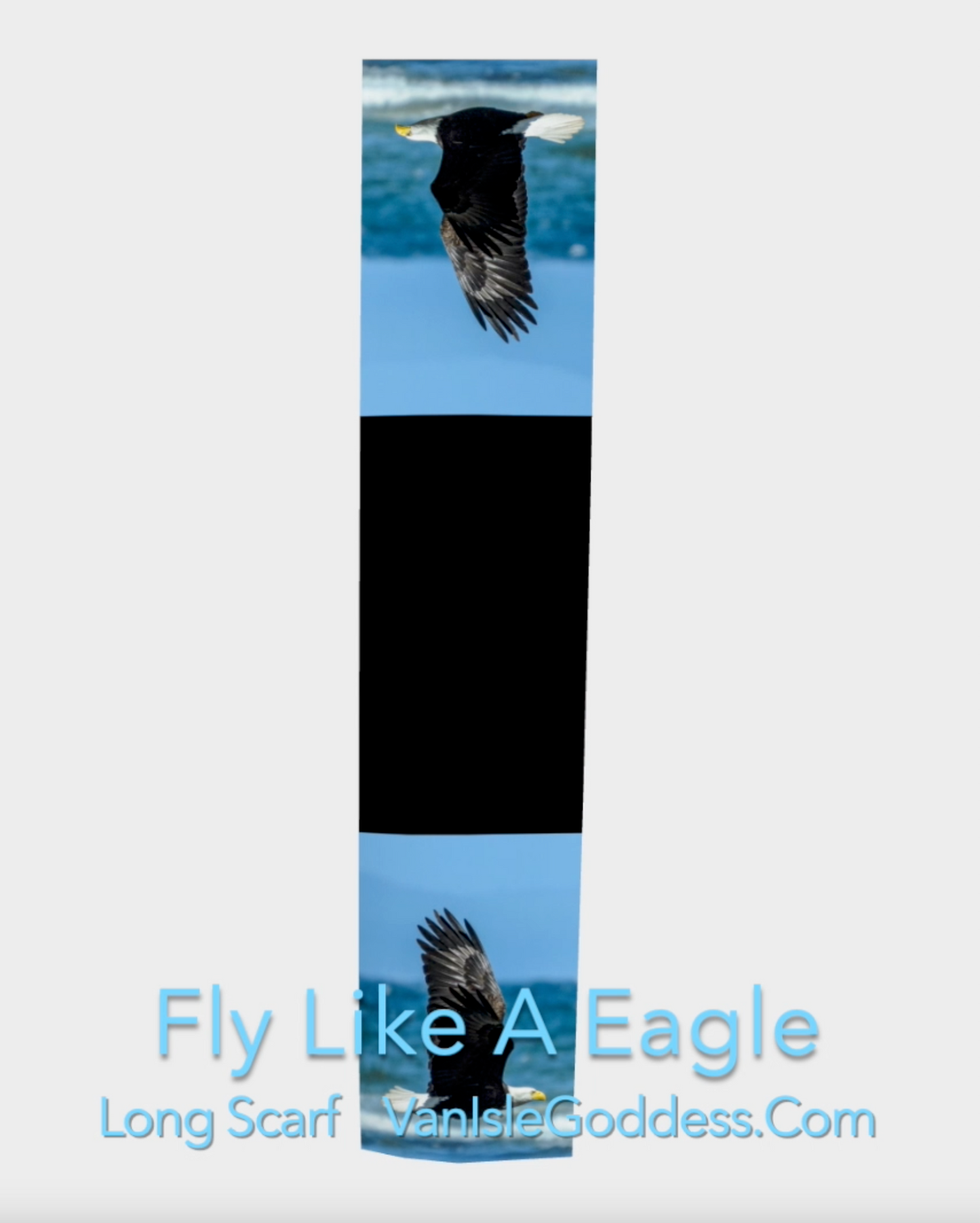 Fly like a eagle long scarf shown in its full length.