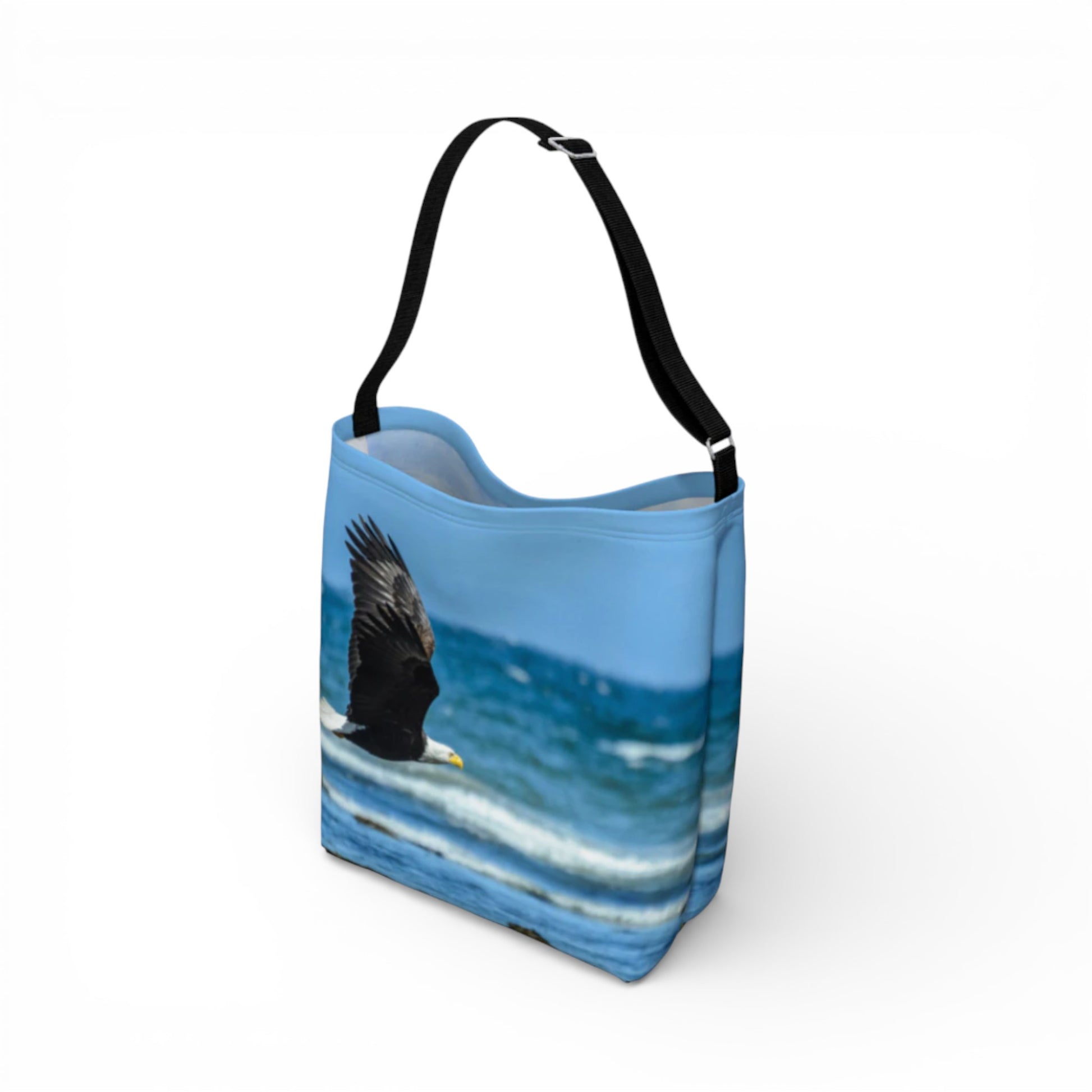 Tote bag with an eagle design on a blue background
