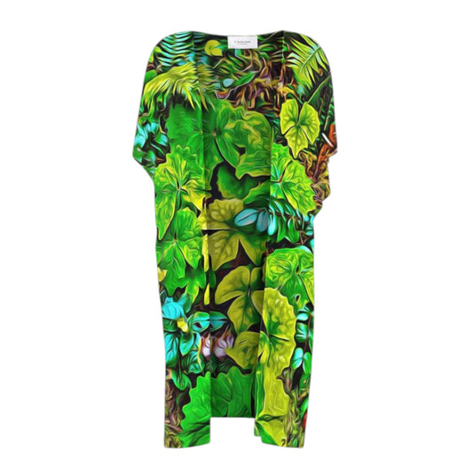 All over print short sleeve kimono wrap featuring the spring green that emerges from the ground when the weather warms in Cathedral Grove.