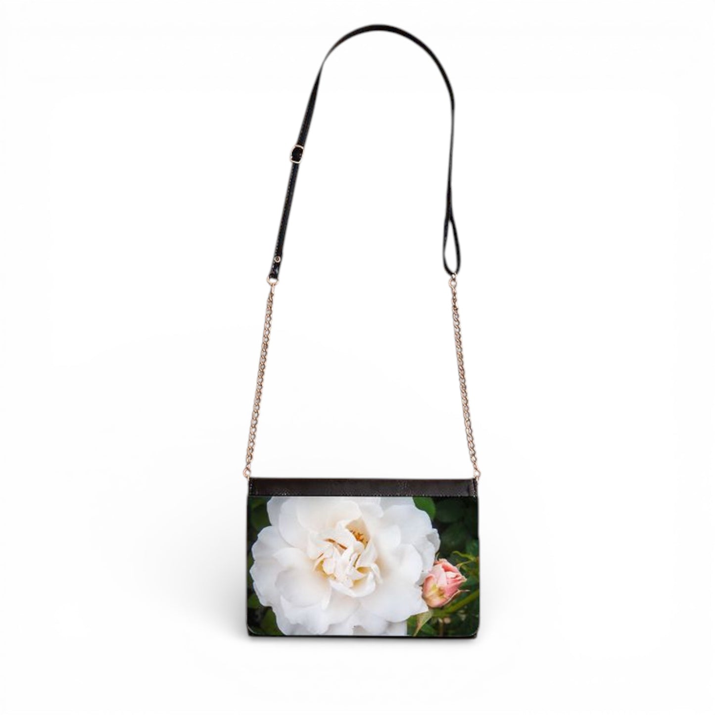 Handbag with a floral design on a white background