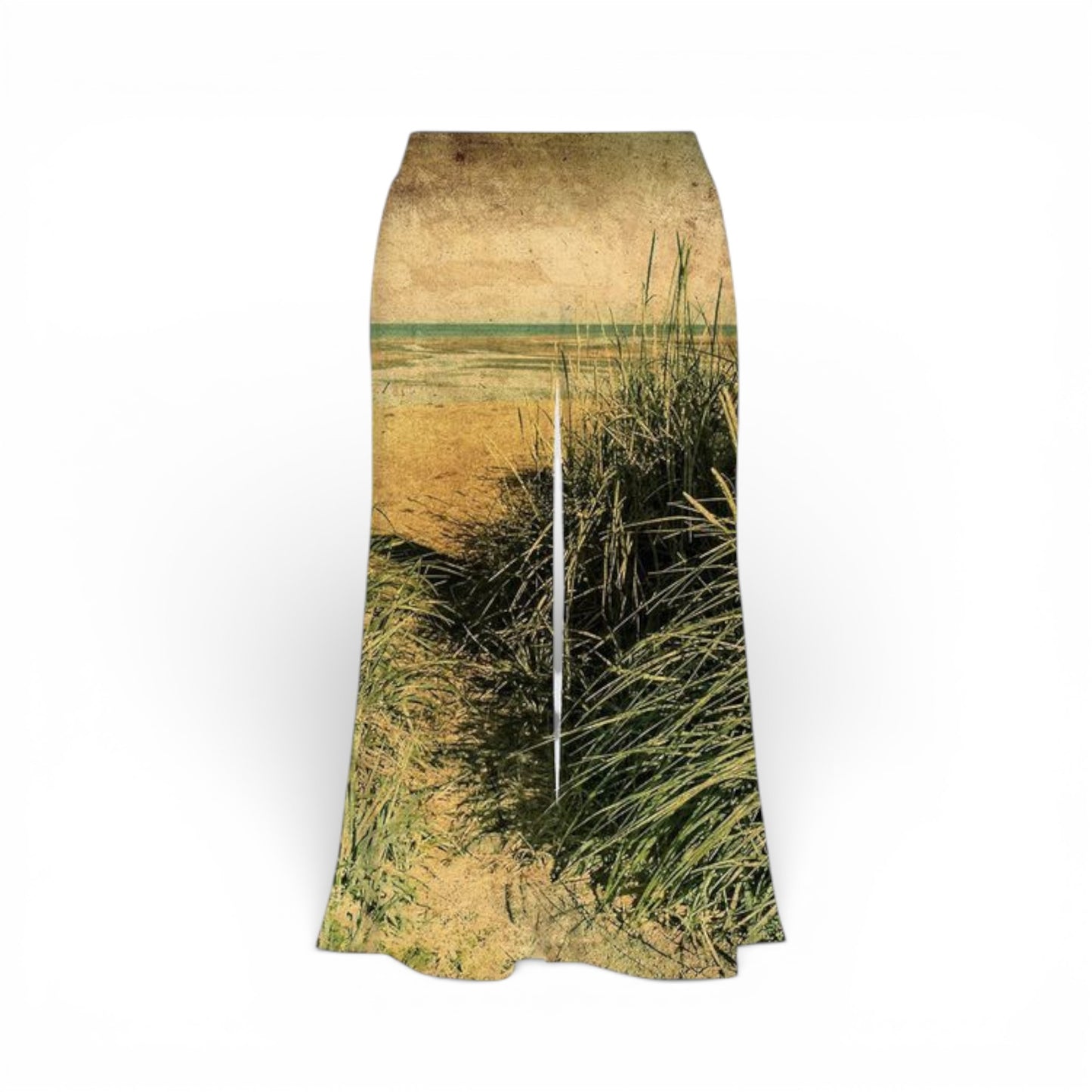 Pants with nature-themed design on a white background