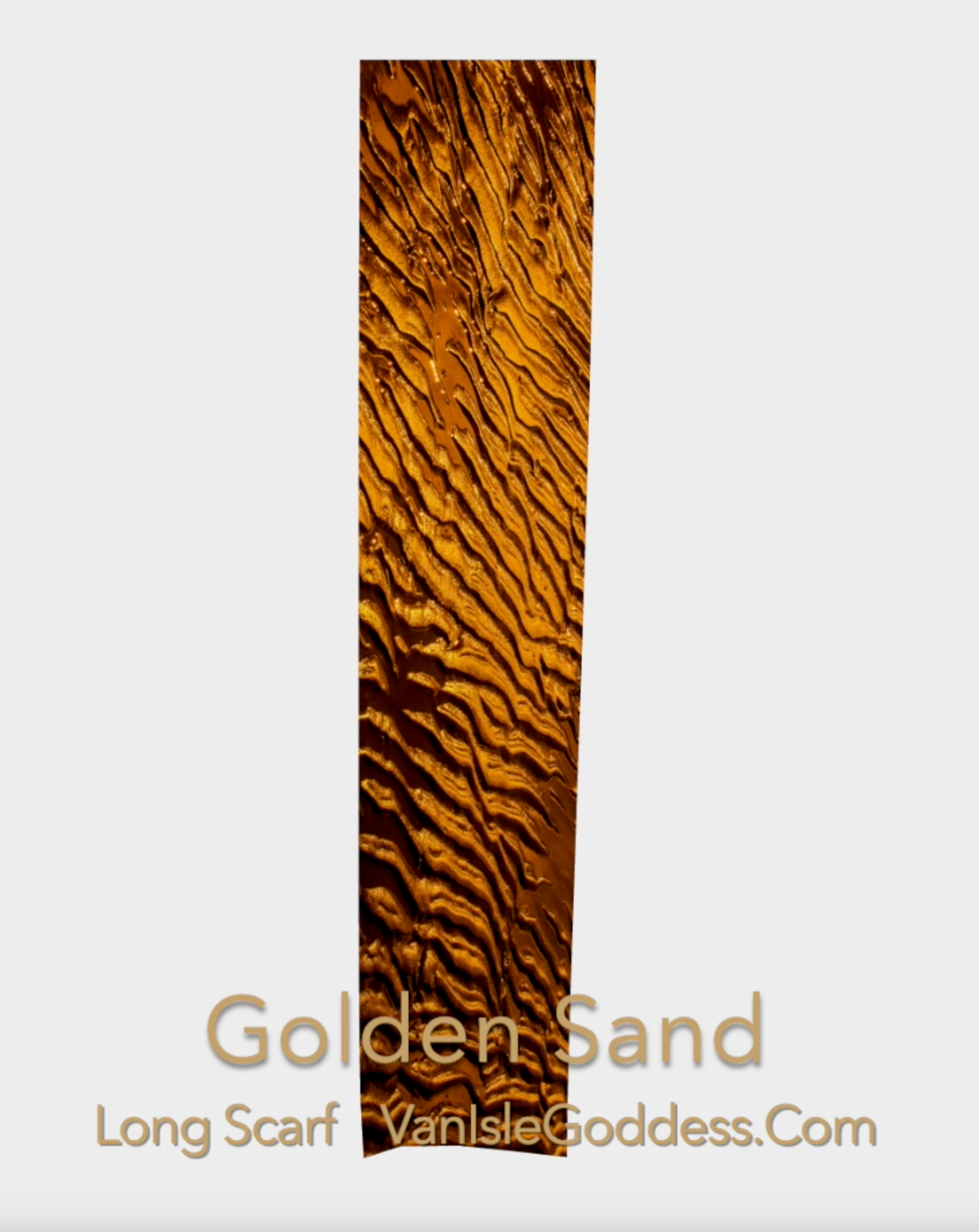 Golden Sand long scarf is shown in its full length to show the complete design.