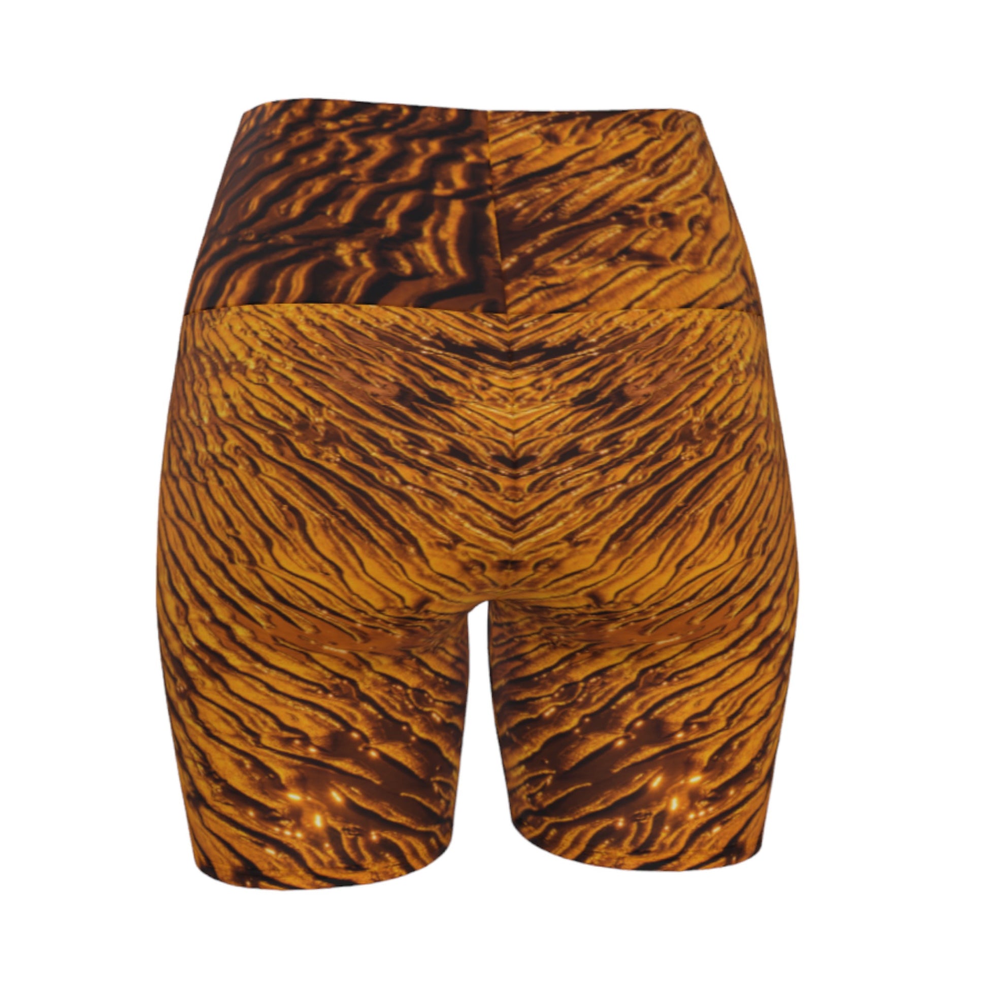 Golden Sand yoga shorts feature a image of the sand at low tide as the sun is setting it casts a golden hue across the beach. This image is printed all over the shorts.