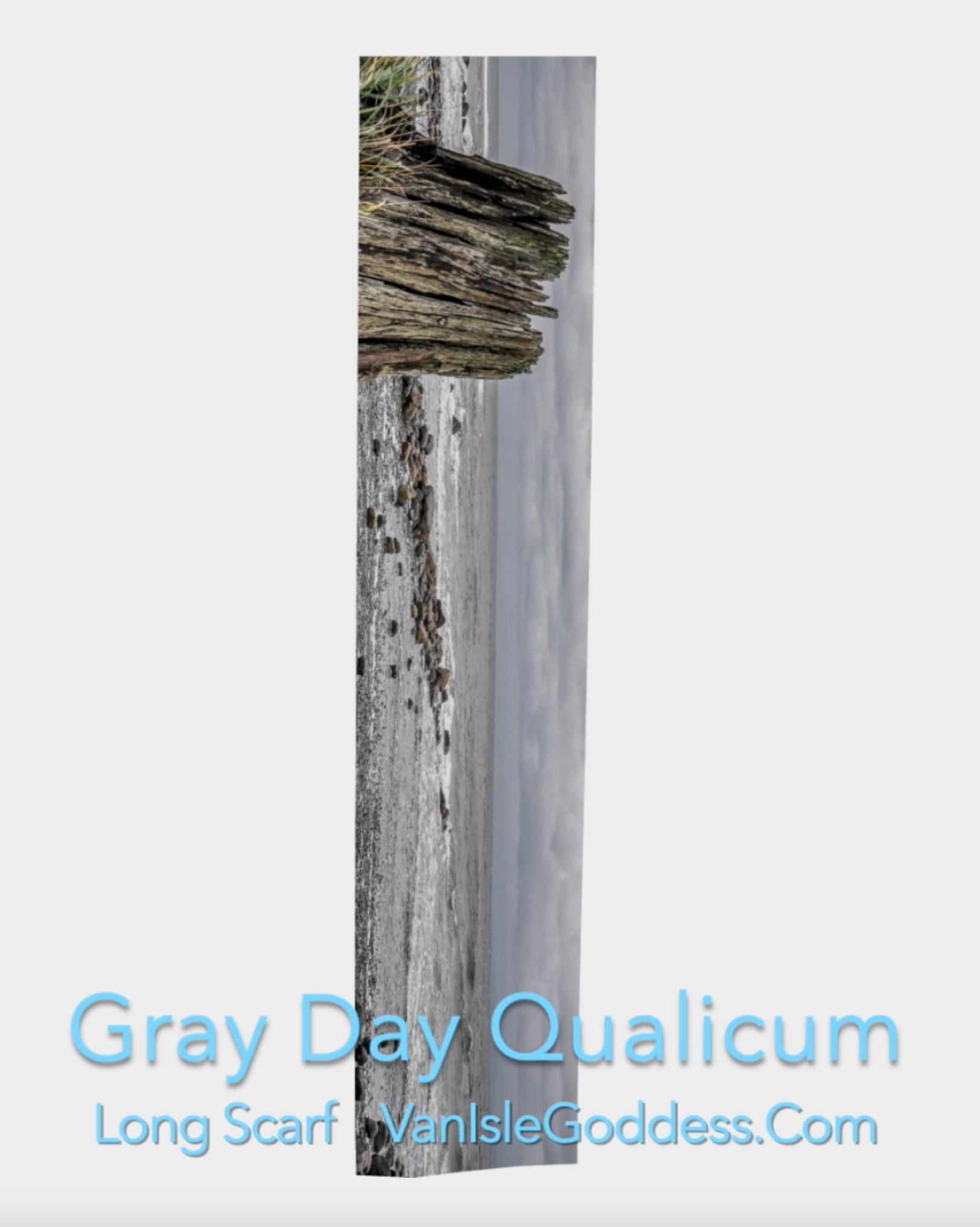 Gray Day Qualicum Beach long scarf is shown in its full length to show the entire image.