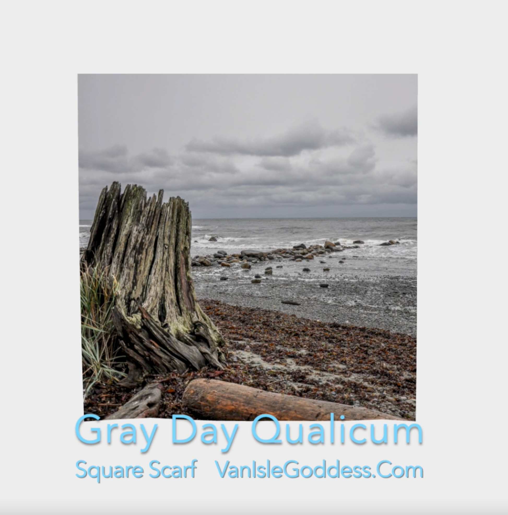 Gray Day Qualicum Beach square scarf shown full size.