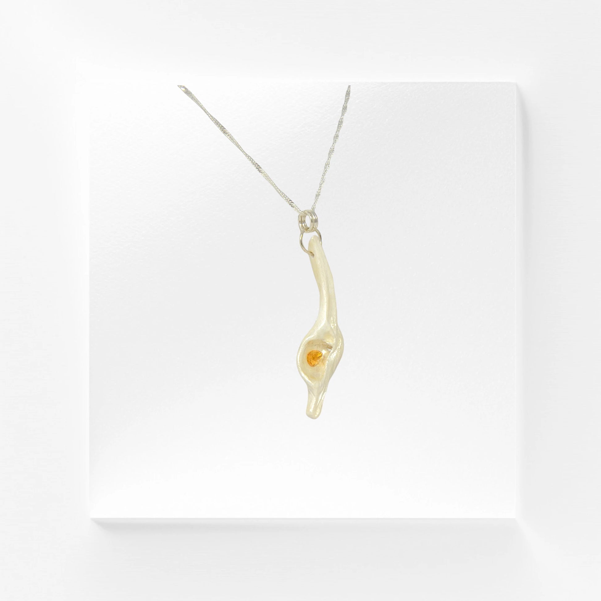 Sun Star natural seashell pendant with a beautiful pear shaped rose cut Citrine. The pendant is turned so the viewer can see the right side of the pendant.