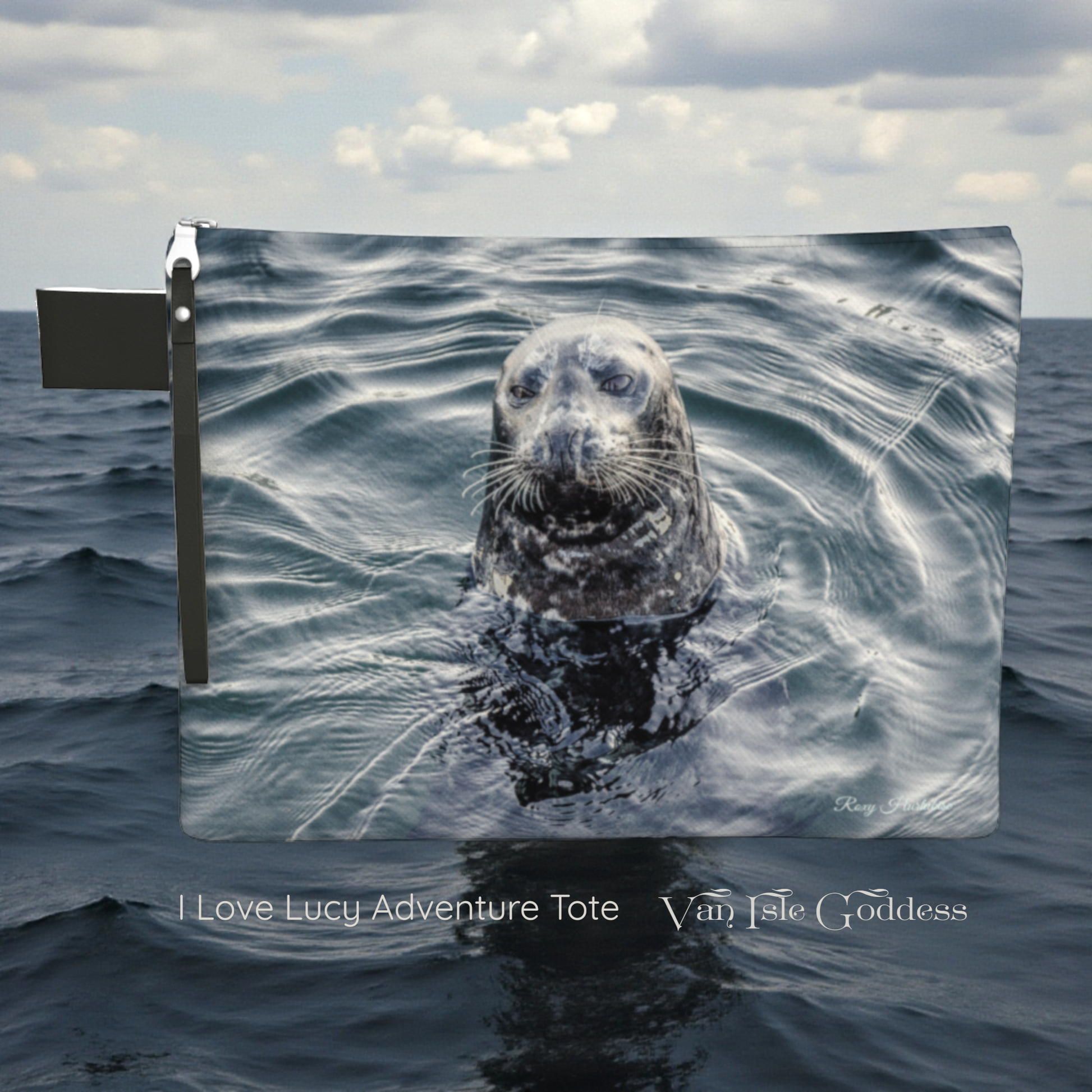 Tote bag with a seal design on water background