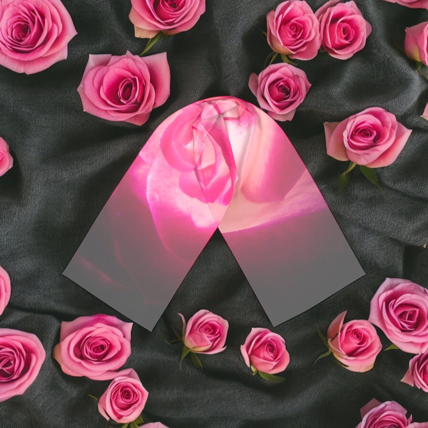 Illuminated Rose Long Scarf laying amongst the roses