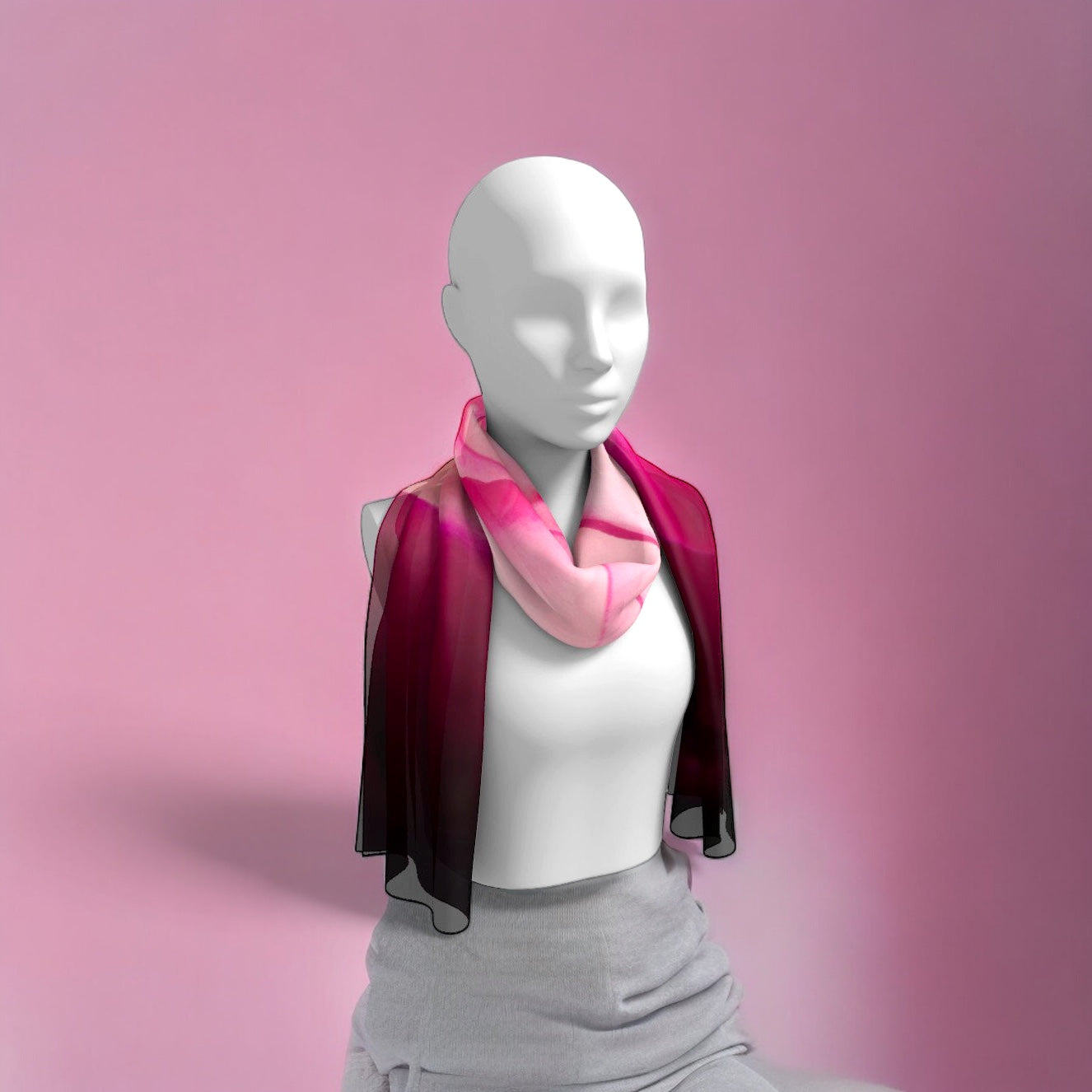 Illuminated Rose Long Scarf worn around the neck.