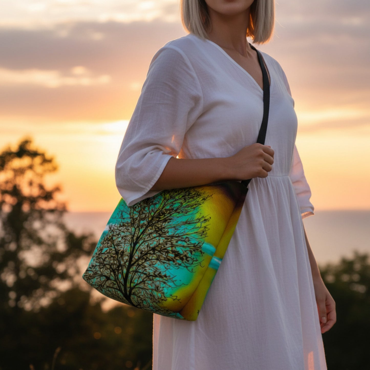 Island Tree of Life Neoprene Day Tote: Enchanting Nature-Inspired Print Bag