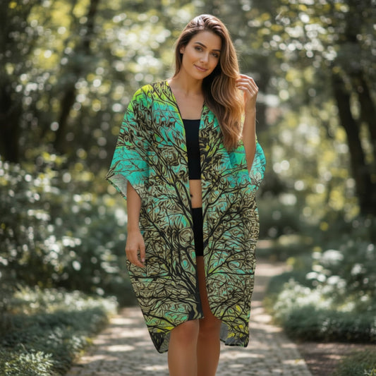 Island Tree of Life Short Sleeve Kimono Wrap