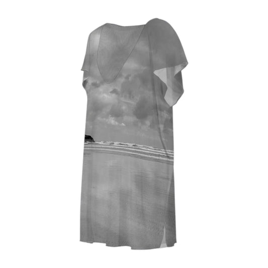 All over print beach dress with image of Long Beach Tofino.