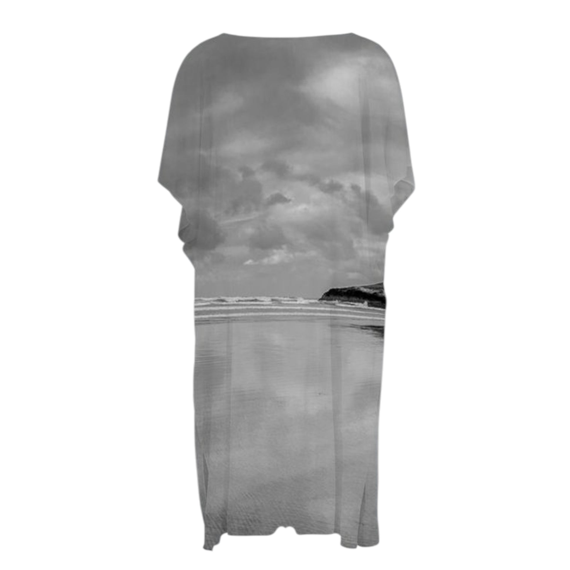 Reverse Side All over print short sleeve kimono wrap.  Image feature's Long Beach in Tofino. 