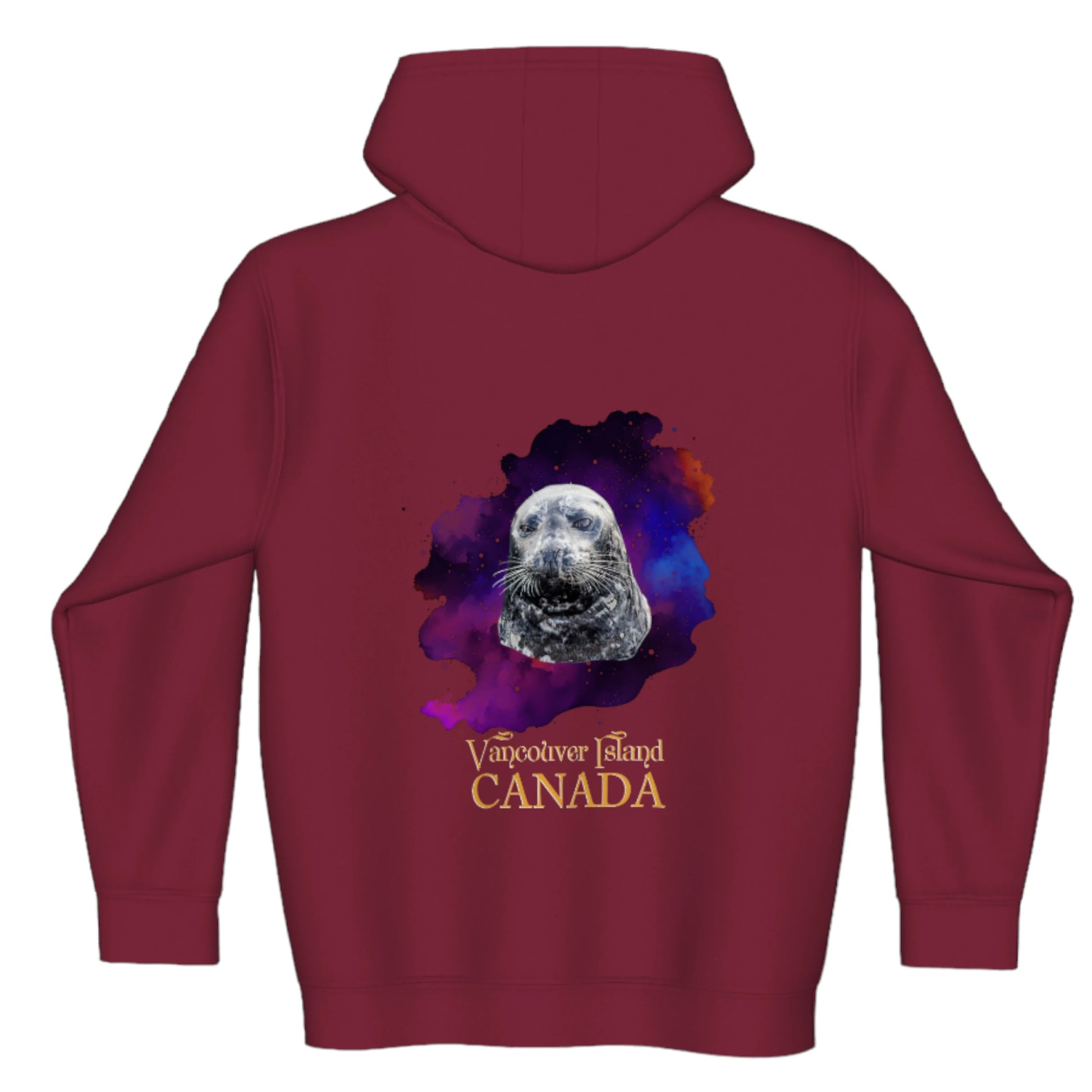 I Love Lucy Vancouver Island Canada Premium Zipper Hoodie. The image is of a harbour seal and is printed on both sides of the hoodie.