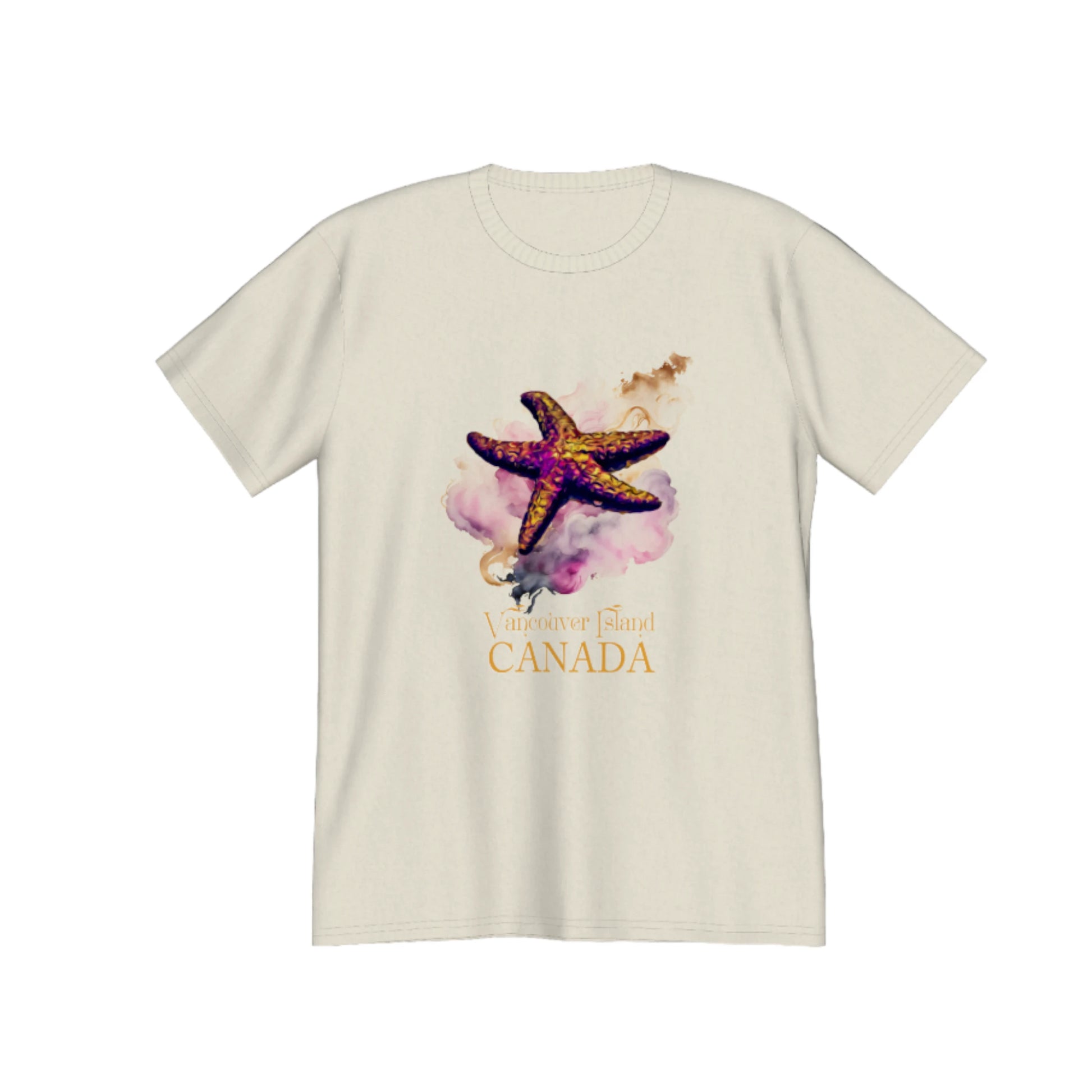 Star Track Vancouver Island Canada Premium unisex t-shirt. the image on the front is of a starfish with colourful abstract background. by van isle goddess dot com