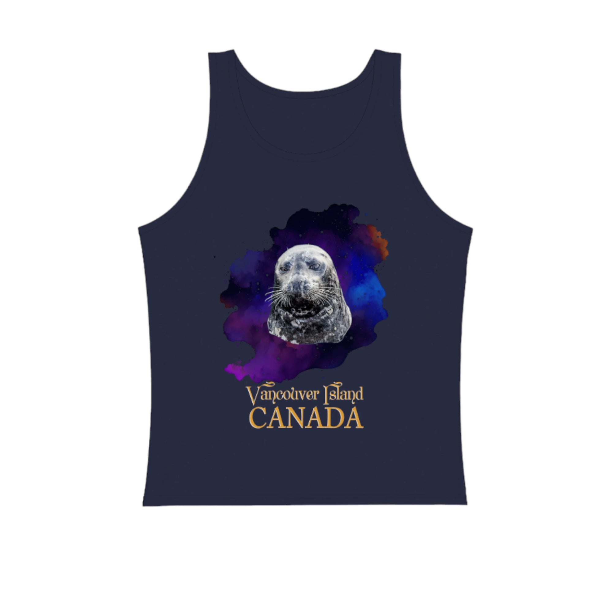 I Love Lucy Vancouver Island Canada Premium Unisex Tank Top.  The image is of a harbour seal named Lucy that lives at the Nanaimo harbour.  The words on the lower part of the tank top reads Vancouver Island, Canada.  