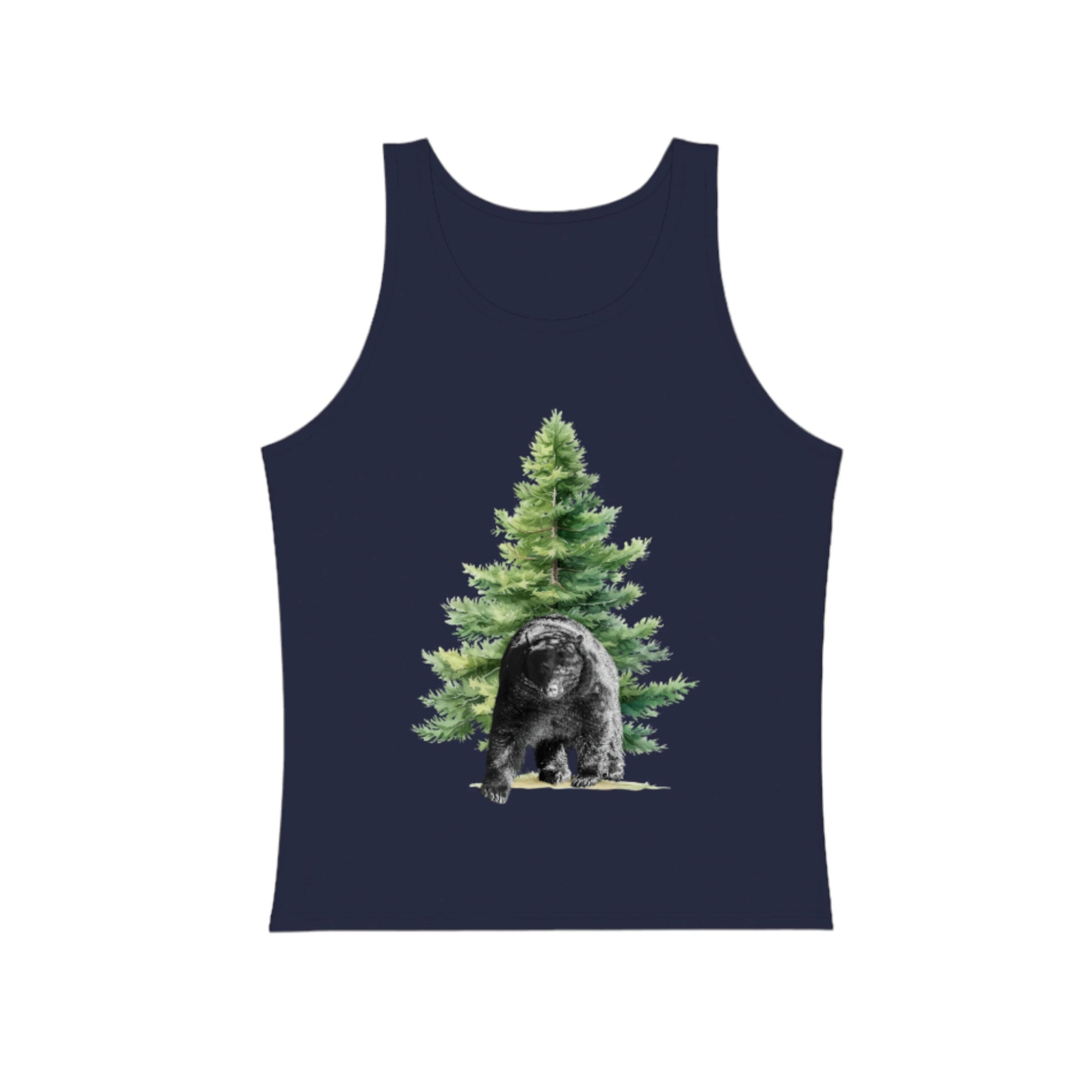 Observant Bear Premium Unisex Tank Top.  The top is navy, the bear is a photography by Roxy Hurtubise. 